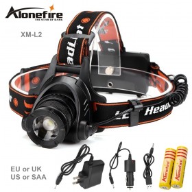 AloneFire HP78 headlamp CREE L2 LED 2500Lm 3 mode Zoomable Waterproof Headlight Head lamp +2*18650 battery +AC Charger +Car Charger