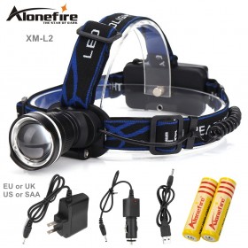 AloneFire HP87 Cree XM-L2 LED ZOOM CREE led Headlight 2200LM Headlamp light +AC/Car charger/ 2x 18650 battery