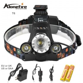 AloneFire HP90 8000Lm T6+2R5 zoom LED Rechargeable Head Torch Headlamp Flashlight Head Light +18650 battery+charger