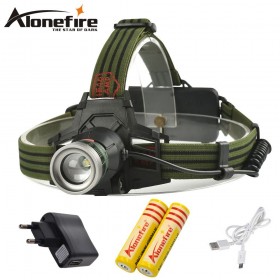 AloneFire HP27 headlights Zoomable head lamp usb light 3mode torch+2x18650+charger+usb cable