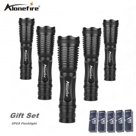 AloneFire E007 High Power XML T6 Zoomable Flashlight 18650 Rechargeable Battery Tactical Led Torch gift set 5pcs