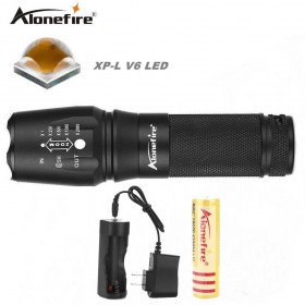 AloneFire E26 Flashlight LED CREE XP-L V6 light 26650 battery outdoor camping telescopic zoom Self defense Powerful led flashlight