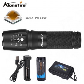 AloneFire E26 CREE XP-L V6 Rechargeable led 26650 flashlight led cree V6 lanterna high power torch zoomable tactical flashlight