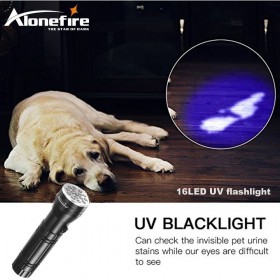 AloneFire 16 LED UV Flashlight 395 nm UV Ultraviolet Silver Flashlight Portable UV Flashlight Violet Light LED Flashlight UV Torch Light