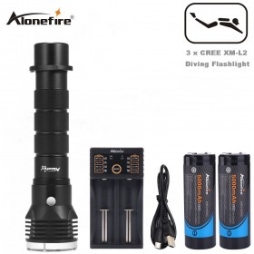 AloneFrie DV33 Cree XM-L2 LED Diving Flashlight 26650/18650 Torch Underwater Waterproof Scuba Lantern with 26650 Battery+Charger+box