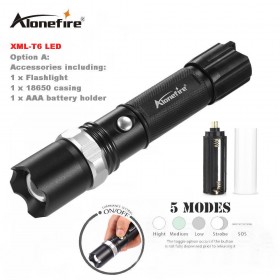 AloneFire TK107 Tactical Baseball Bat Zoom LED CREE XML T6 Flashlight Self defense Torch 5 Mode Use 18650 Rechargeable Battery OR AAA