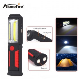 AloneFire C023 2 Modes Portable Mini COB LED Rechargeable Flashlight Work Light Lamp with Magnet Hanging Hook for Outdoors Camping Sport Light