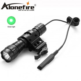 AloneFire 501Bs Green Light LED Tactical Flashlight Torch Pressure Switch Mount Hunting Rifle Gun Light Lamp