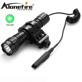 AloneFire 501Bs Hunting LED Flashlight Green Light Lighting Distance Tactical Lantern+Remote Pressure Switch+Gun Mount