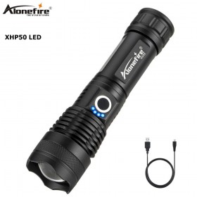 AloneFire H002 XHP50 LED Flashlight Convoy Lens Powerful 26650 Battery Tactical LED Flash Light Rotary Zoom LED Torch