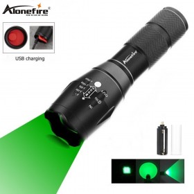 Alonefire G700-C Tactical Hunting Flashlight Zoomable Green USB rechargeable Hunting Torch