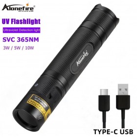 AloneFire SV005 UV led Flashlight 365nm Ultra Violets Ultraviolet Invisible USB Torch Black Light Pet Urine Stains Detector Scorpion