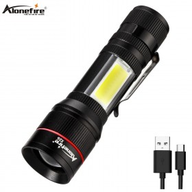 Alonefire X26 USB Rechargable Mini LED Flashlight Waterproof Torch Telescopic Zoom Portable flash light for Night Lighting