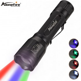 Alonefire X32 4 in 1 MultiColor flashlight Zoomable with White Blue Green Red Multi-Functional Tactical torch for Hunting Fishing Hiking