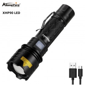 Alonefire H55 Super Bright LED Flashlight XHP90 Waterproof Zoomable USB Rechargeable Handheld for Camping Hiking Fishing