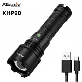 Alonefire X34 XHP90 LED Flashlight Zoom USB Rechargeable Power Display Powerful Torch 26650 Handheld Light