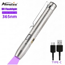 Alonefire SV55 5W UV Flashlight 365nm Ultra Violets mini Ultraviolet Stainless steel rechargeable flashlight Invisible Torch for Pet Stains