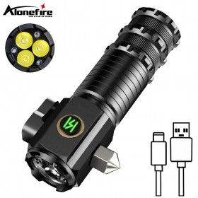 Alonefire X55 Multifunctional Tactical Flashlight Rechargeable Emergency Life Saving Safety Hammer Break Window Outdoor Lighting