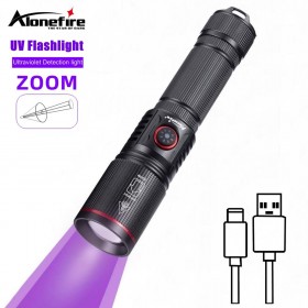 Alonefire SV96 Ultraviolet UV Flashlight 365nm USB Rechargeable Torch Rocks Detector for Pet Urine Stains Money Amber Detection Resin Curing
