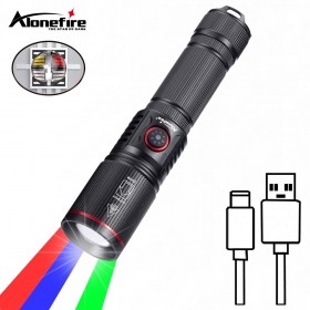 Alonefire SV96 Tactical 4 in 1 Green Red Blue White Light Emegency LED Flashlight Type-C Fast Charging Torch for Hunting Fishing