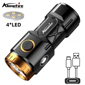Alonefire X84 Mini Super Bright Flashlight 4*LED Strong Light With Pen Clip And Tail Magnet Usb Charge Outdoor Portable Torch Lighting