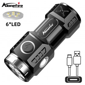 Alonefire X86 6LED Mini Super Bright Flashlight USB Charge Outdoor Portable Torch Emergency Lamp With Pen Clip And Tail Magnet
