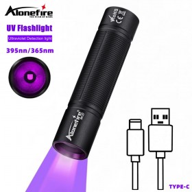 Alonefire SV127 Mini 5W 365nm UV Flashlight USB Rechargeable Ultraviolet Blacklight Invisible Ink Marker Cat Dog Urine Money Fluorescence Detector Light
