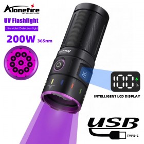 Alonefire SV140 200W 10Pcs-4 Core 365nm UV Flashlight LED Ultraviolet Torch USB Rechargeable Blacklight Curing Ore Pet Urine Stain Fluorescent Detector Inspection Lamp