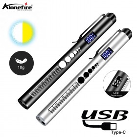 Alonefire P69 Mini 2-in-1 LED Penlight torch LCD USB Rechargeable Medical Pupil Eye First Aid Work Camping Emergency Lighting flashlight lamp