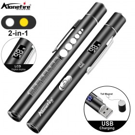 Alonefire P71 2-in-1 LED White/Yellow Mini Pen light Flashlight USB Rechargeable Doctors Eye pupil check Work Travel Emergency Lamp Torch