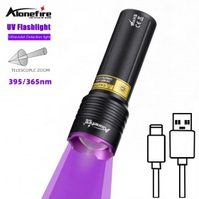 Alonefire SV136 USB Zoomable LED UV Flashlight 365/395nm Portable Ultraviolet Torch Violet Llight Pet Urine Fluorescer Scorpion Detector Lamp