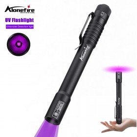 AloneFire P72 UV LED Flashlight 395nm 365nm Ultraviolet Light Mini Torch With Pen Clip Portable AAA Batteries Used Violet Light Pet Urine Scorpion Detector UV Lamp