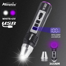 ﻿ AloneFire SV142 2-in-1 White&365nm LED LCD Uv Flashlight Rechargeable Black Light Torch Jewelry Jade Stone Pet Stains Marker Ore Money Scorpion Light