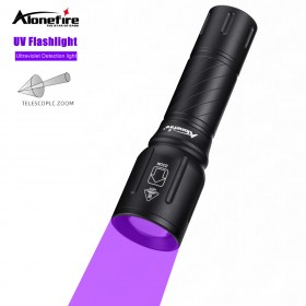 Alonefire X97 LED 395nm UV Flashlight Zoomable Ultraviolet Torch Invisible Ink Pet Stains Cat Tinea for Pet Urine Resin Curing Detection Lamp