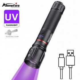 AloneFire X107-UV 365nm Ultraviolet Flashlight Zoomable UV Light For Pet Urine Scorpion Finder Home Cleaning Money Fluorescent Detection