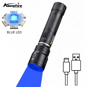 Alonefire X108 Blue LED Flashlight Hunting Tactical Handheld Torch Type-c Rechargeable 3Modes Lamps Zoomable Blood Tracking Light