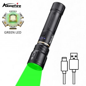 Alonefire X108 Green LED Hunting Flashlight Type-c Rechargeable 3Modes Tactical Torch Lintern Night Scout Lamps for Outdoor Camping Hikin