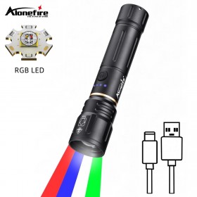 Alonefire X108 White/Green/Red/Blue 4 Color Light RGB Led Flashlight USB 3Modes Torch For Outdoor Camping Adventure Night Observation