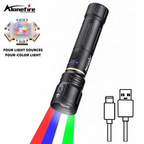 Alonefire X108 4 Color White/Green/Red/Blue LED Rgb Flashlight 3Modes Torch for Astronomy Aviation Night Observation Camping