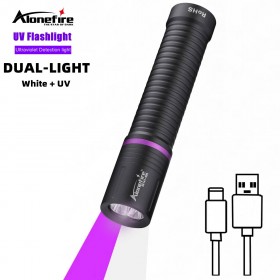 Alonefire SV141 Purple White Dual Light 2 In 1 395/365nm Ultraviolet Flashlight USB Rechargeable Light Pet Stains Hunting Detection Lantern
