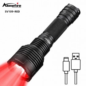 Alonefire 10W SV109-Red Led Flashlight LED 2Mode Rechargeable Hunting Light Torch for Night Astronomy Aviations Observation Night Vision