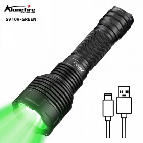 Alonefire 10W 1000lm SV109-Green Hunting Light Rechargeable Led Flashlight with 2Modes Green Light for Fishing Hunting Night Observation