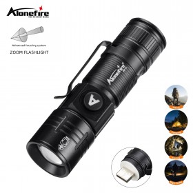 Alonefire SV112 Super Bright Zoom Mini LED Flashlight USB Rechargeable White Beam Light Long Distance Tactical Flashlight for Outdoor Camping Fishing