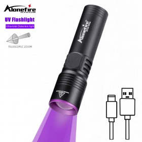 Alonefire SV146 Mini Rechargeable Ultraviolet UV Flashlight For Zoomable 395nm UV Light for Pet Urine Detector Resin Curing